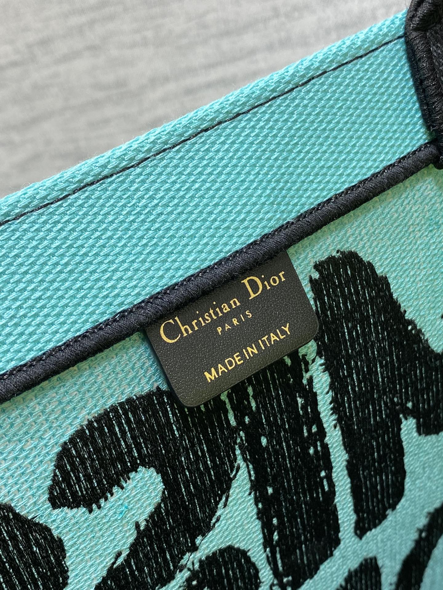 Large Dior Book Tote Bag Two-Tone Green and Blue Miss Dior Graffiti Embroidery